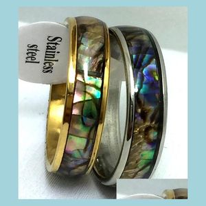 Paar Ringe Großhandel 15 stücke 6mm Abalone Shell Band Edelstahl Ringe Modeschmuck Sommer Ring Für Mann Frauen drop Lieferung Dhoqr