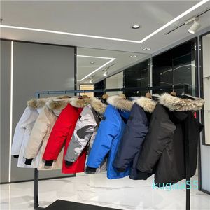 ceket aşağı ceketler erkek yelek kış aşağı giyim tasarımcısı ceket göğüs velcro nakış logosu çıkarılabilir kürk yakalı 1 1 kurt saç