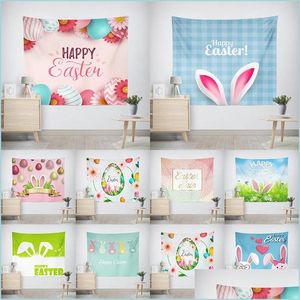 Tapestries Easter Tapestry Wall Hanging Eggs And Funny Bunny Rabbit Digital Printed Backdrop For Dorm Decor 130X150Cm Drop Delivery Dhpqs