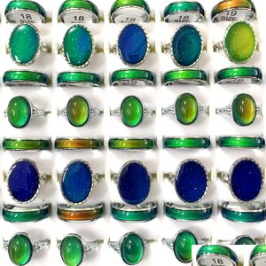 Cluster Rings Wholesale 36 Emotional Temperature Mood Color Change Gemstone Rings Mix Friend Party Gifts Women Men Wedding Jewelry D Dh96A