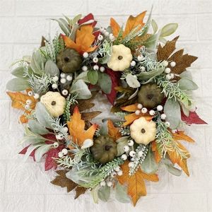 Decorative Flowers Wreaths Fall for Front Door 40cm Autumn Wreath with Berry Pumpkin Maple Leaves Thanksgiving Harvest Festival Decorations 221109