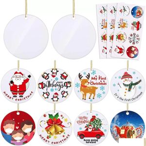 Party Favor Christmas Ornament Party SubliMation White Ceramic Squard Oval Shaped Decor with Gold String Xmas Tree Hanging Pendant D DHVCU