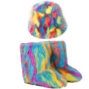 Stivali da neve Stivali di peluche personalizzati Abito lungo Cappello da pescatore colorato Stivali di moda invernali da donna in lana calda 221109