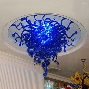 Pendelleuchten, große blaue Farbe, moderne Kronleuchter, Beleuchtung, mundgeblasenes Glas, Kronleuchter, LED-Leuchten für Schlafzimmer-Dekor