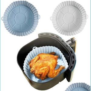 Matlagringsorganisation sätter 18/18 5 cm Sile Air Fryers Oven Baking Tray Pizza Fried Chicken Fryer Accessories Round Reusable Gri DHWVS