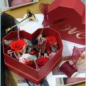 Packing Boxes Heartshaped Love Bronzing Flower Box Wedding Engagment Valentine Day Girl Friend Birthday Gift Package Drop Delivery O Dhcox