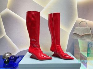 Tasarımcı Lüks Botlar Siyah Deri Yüksek Topuk Badem Toe Yan Fermuar Kadın Boot Yeni