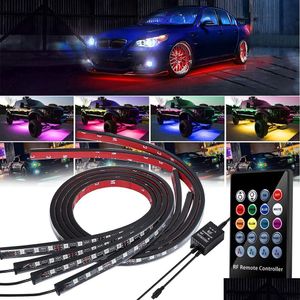 Luzes decorativas 4pcs 12V IP65 Controle de aplicativos de luz atmosfera de cor RGB LED RGB Under Car 90 120 150 Tubo Underbund Subbo DHZRV