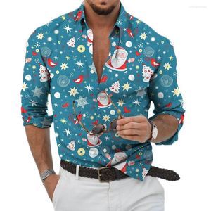 Camicie casual da uomo 2022 Camicia a maniche lunghe da uomo di moda Top Natale 3D stampato Plus Size Street S-6XL