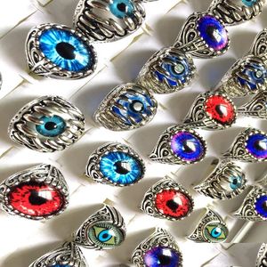 Solitaire Ring Wholesale 30Pcs Mix Eye Ball Sier Plated Pattern Rings Jewelry Finger Unisex Man Women Punk Biker Fashion Drop Deliver Dhdtf