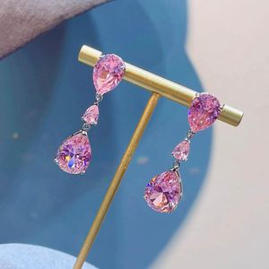 Dingle örhängen elegant rosa vatten droppe kristall hänge mode enkel strass zirkon kvinnor långa örhänge öron smycken