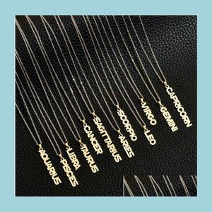 Pendant Necklaces Gold Sier Letter Zodiac Necklace Constellation Virgo Gemini Libra Leo Scorpio Stainless Steel English Pendent Neck Dhlej