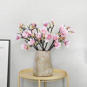 Dekorativa blommor 6 st/parti 53 cm simulering magnolia gren falsk för hemdekoration bröllopssalke siden