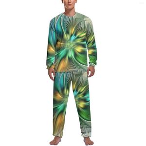 Мужская одежда для сна Абстрактная цветочная пижама с длинным рукавом красочный фэнтезийный принт 2 частя пижама пижама осенние мужчины график элегантный