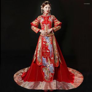 Abbigliamento etnico rossa sposa sposa cheongsam in stile cinese tradizionale sposa abito da sera ricami lunghi qipao femminile size s-3xl