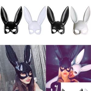 Party Masks Halloween Supplies Masquerade Dress Up Mask Long Rabbit Ear Masks Cute Bunny Black White Upper Half Face Ball Party Drop Dh5Rm