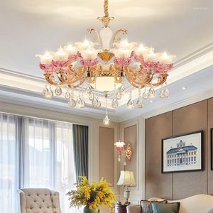 Lampadari Lampadario di cristallo moderno Led Lustre Soffitto S Paralume in vetro Sala per matrimoni romantici Luci giglio viola