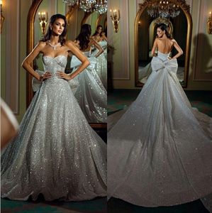 Abito da sposa a sirena scintillante Abito da sposa sexy con scollo a cuore Abiti da sposa arabi sauditi Fiocco grande Abiti da sposa wly935