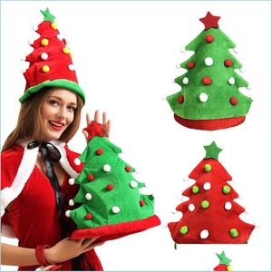 Cappelli da festa Cappello di buon Natale Cappellini da albero verde rosso Tessuto Veet dorato Annuncio per bambini Anno Accessorio per costume Consegna a domicilio Giardino festivo Dhzex