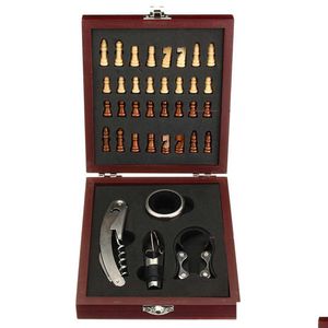 Öffner Hausbesuch Ausgießer Zinnfolienschneider mit Schach Korkenzieher Vintage Geschenkbox Korkspiel Weinöffner Werkzeugset Holzbrett Accessor Dhyhw