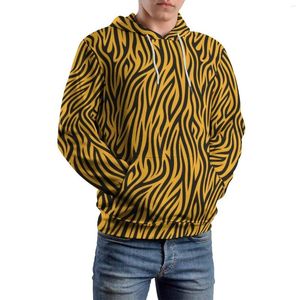 Felpe con cappuccio da uomo Tiger Print Design Coppia casual Strisce dorate Felpe con motivo grazioso Felpa invernale con cappuccio oversize a maniche lunghe invernale