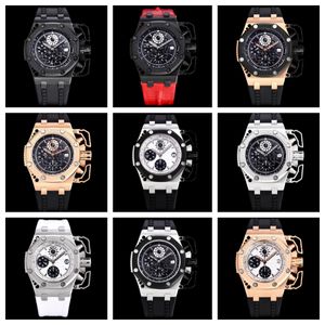 Om Montre de Luxe Mens Watches 44mm Chronograph Automatic Mechanical Movement Steel Case Fluor Gummi Rem lyxklocka armbandsur relojes