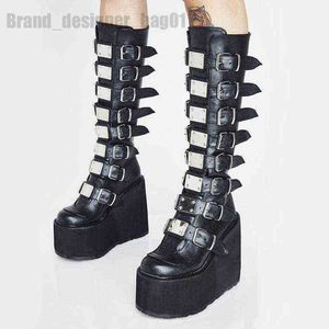 Boots Punk Style Brand Ladies Motorcycle Boots Black Fashion Wedge High Heel Shoes Autumn Winter Gothic Demonias Platforms Woman Boots Y220817 110922H