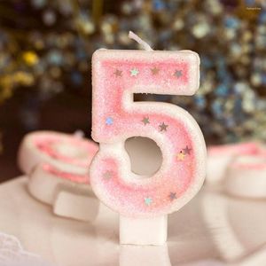 Feestelijke voorraden Glitter Star Pink Candle For Girl Birthday Favor cadeau Cake Topper Decoratie Baby Shower Party Wedding Dessert Bakken Bakken