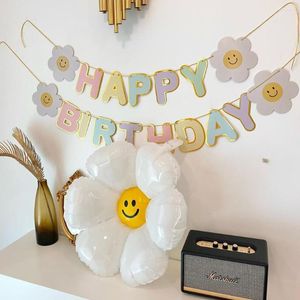 Party Decoration Happy Birthday Daisy Flag Bunting Garland Balloon Girl First Accessories