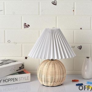 Tischlampen Vintage Rattan Lampe Koreanisch für Schlafzimmer Wohnzimmer Leuchten Home Decor Japanische Falten Schreibtisch Nachttisch