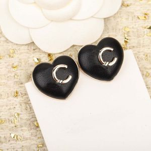 2022 Luxury quality Charm stud earring with black color design and 18k gold plated heart shape have stamp Box PS3498A