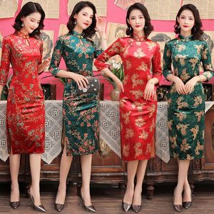 Etnik kıyafet artı 6xl Çin tarzı qipao klasik kadın saten cheongsam oryantal gelin gelinlik 2022 akşam partisi ince elbisesi