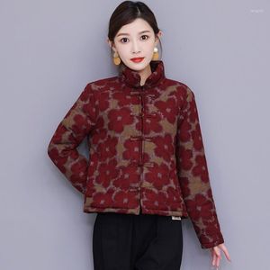 Этническая одежда зимняя национальная жанка для мягкой жаки женская хлопковое льняное припечаток китайский винтажный женский традиция свободная случайная короткая