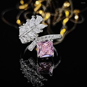 Wedding Rings 2022 Trendy Yellow Pink Color Princess Engagement Ring Open For Women Anniversary Gift Jewelry Wholesale R7103