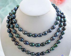 Correntes longas 34 '' Natural 8-9mm Real Tahitian Black Barroce Pearl Colar