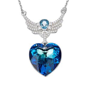 10 stcs Angel Wing gesimuleerde aquamarine hart hanger ketting voor vrouwen fijne sieraden
