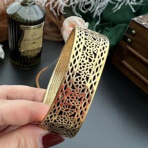 Bangle Vintage Pure Copper Gold Plating Enamel Drop Glaze Hollow Pattern Bracelet