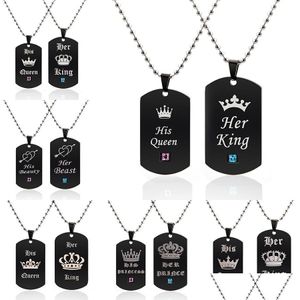 Colares de pingentes de colar de aço bem inoxidável e inoxidável para amantes homens, seu rei, seu casal queen colares com tags de coroa dhvnu