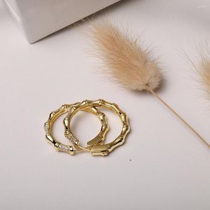 Hoop Earrings Trendy Gold Cubic Zirconia Bamboo Hoops For Women Dainty Female Large Wholesale Jewelry Gift