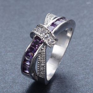 Wedding Rings Style Silver Plated Cross Colour Crystal Ring Fashion Women Cubic Zirconia Charm Romantic Engagement Jewelry