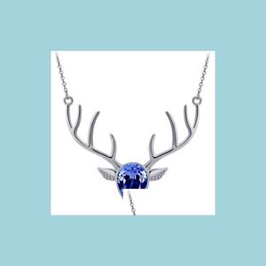 Anhänger Halsketten Strass Kristall Halskette Weihnachten Hirsch Anhänger Halsketten Boho Geweih Horn Tier Kette Drop Lieferung Schmuck Dhqnm