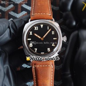 47mm 00424 P 3000 Automatic Mens Watch Black Dial Steel Case Roman Numerals Markers Brown Leather Strap HWPM Hello Watch283T