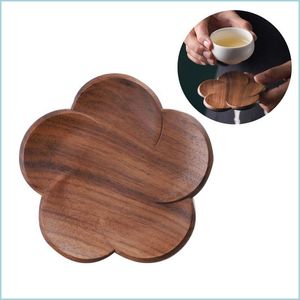 Mats Pads Walnut Wood Coasters Coffee Tea Cup Wooden Placemat Heat Resistant Drink Mat Home Table Mug Pad Drop Delivery Garden Kit Dhxgv