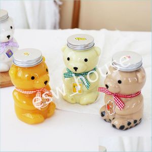 Water Bottles 500Ml Bear Shaped Plastic Water Bottle Disposable Juice Beverage Milk Tea Bottles For Kids Drop Delivery Home Garden K Dhxo4