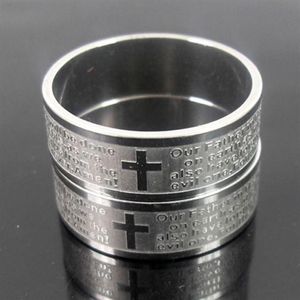 25 piezas grabadas de plata para hombre inglés lord oración de acero inoxidable anillos cruzados anillos religiosos regalos regalos de joyería entera lotes