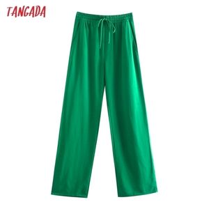 Kadın Pantolon Capris Tanada Moda Kadınlar Yeşil Gündelik Uzun Pantolon Vintage Stil High Street Lady Pantalon 5Z68 221109