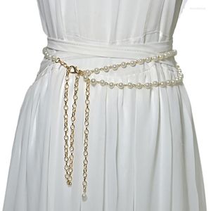Pasy moda eleganckie kobiety naśladowanie łańcucha stopu perłowego białe akcesoria odzieżowe