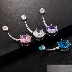 Navelklockknappringar 316L Rostfritt stål Kristallstänger Guld Belly Ring Piercing Jewelry Cubic Zircon Bell Button Rings DHS Drop Dhisp