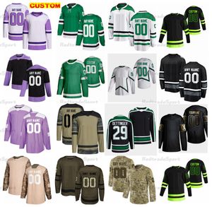 Custom 2022 Reverse Retro Jake Oettinger Хоккейные майки Seguin Benn Heiskanen Hintz Camo Борьба с раком Robertson Pavelski Johnston Marchment Dellandrea Lindell