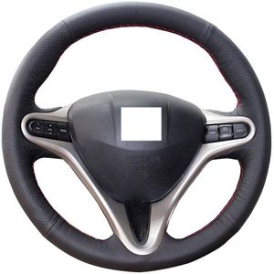 Cubierta de volante de direcci n de bricolaje para radios ﾺ Honda Civic Diy Sew Interior Accessories pulgadas Puntada en envoltura Negra genuina Leateo231x